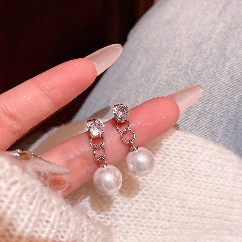 Women's Sier Needle Light Luxury Minority Pearl For Graceful Stud Earrings