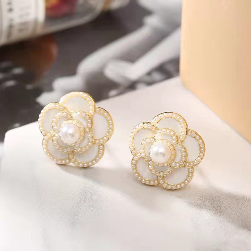 Elegant Camellia Pearl Simple Compact Sweet Cool Earrings