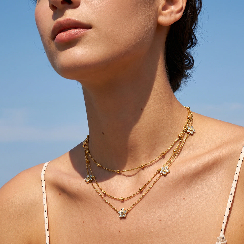 Women's Stainless Steel Double Layer Twin Simple Necklaces