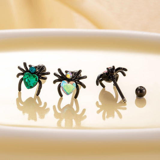 Zircon Black Spider Titanium Steel Ear Rings