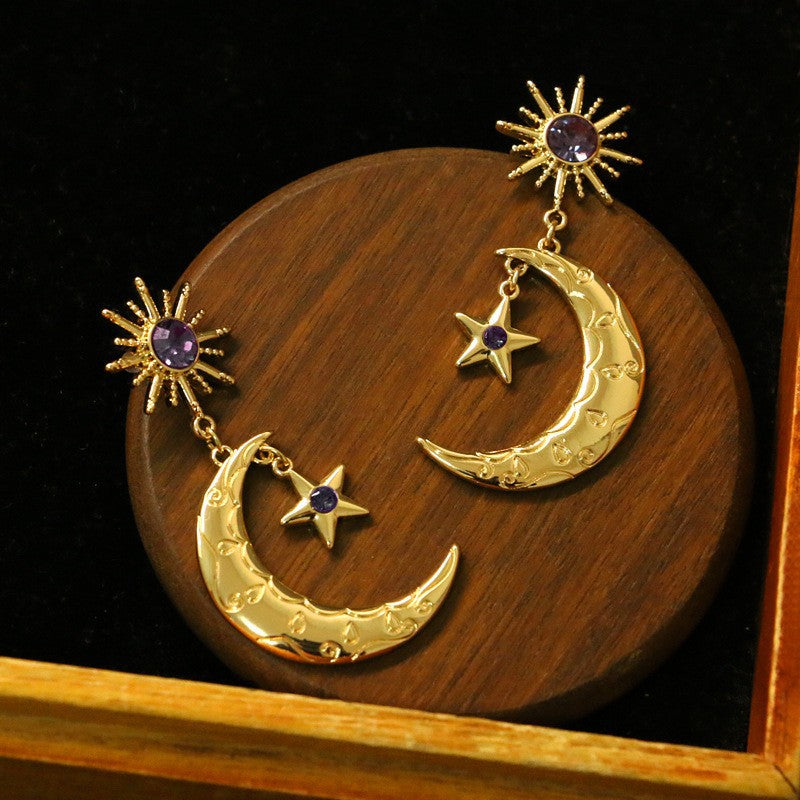 Women's Moon Whole Body Inlaid Zircon Sier Earrings