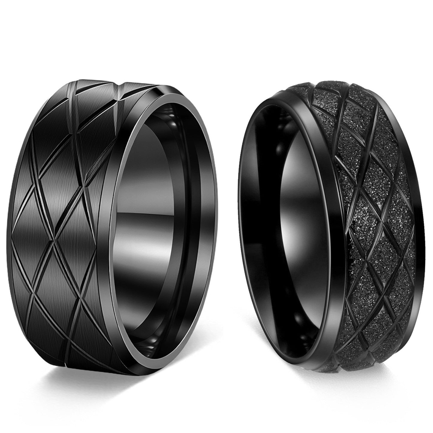 Diamond Plaid Line Frosted Couple Titanium Rings