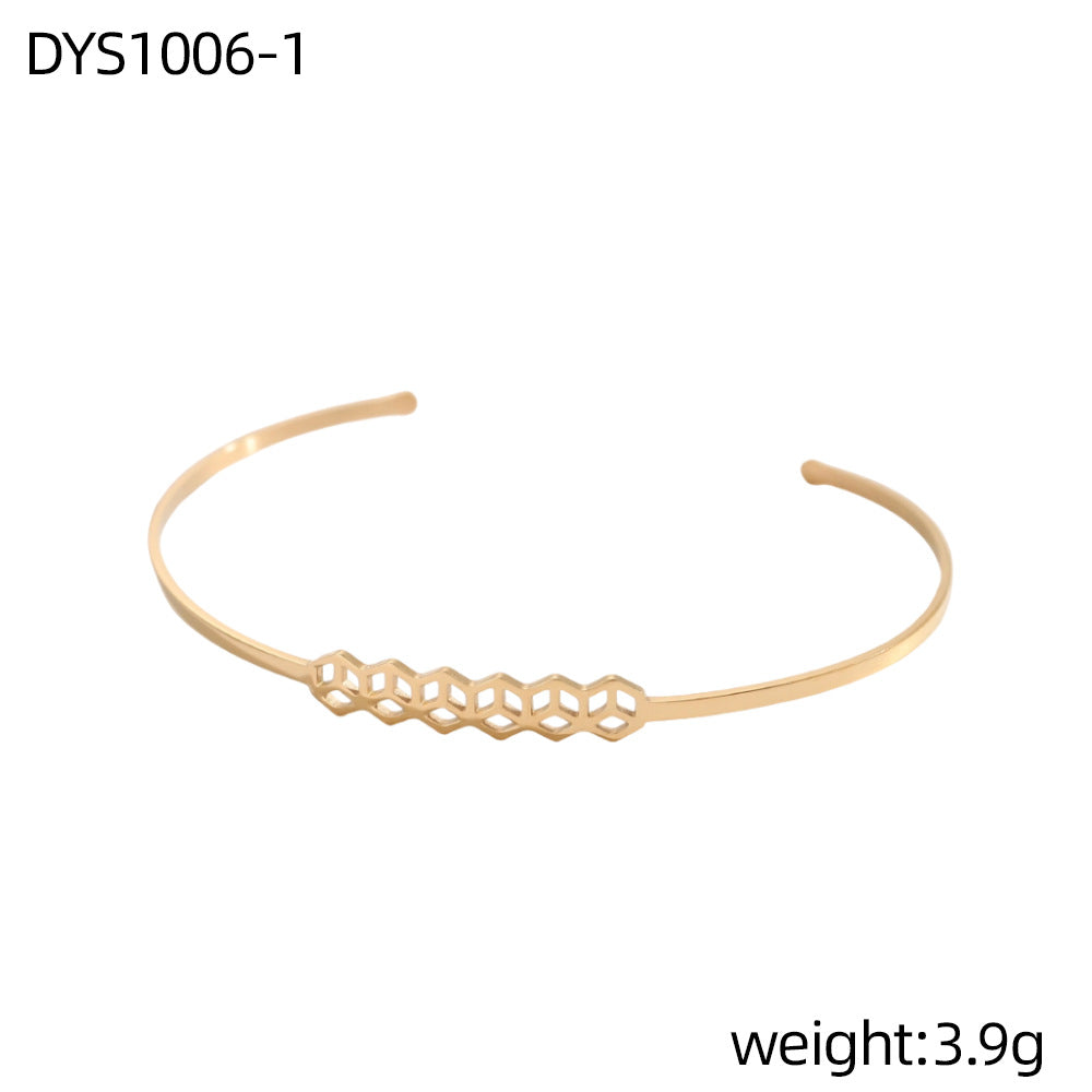 Geometric Hollow Metal Feeling Open-ended Stainless Steel Vacuum Electroplating Design Bracelets