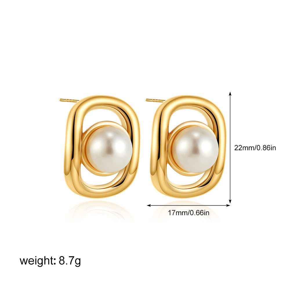 Stainless Steel Pearl Perfect Circle Elegant Earrings