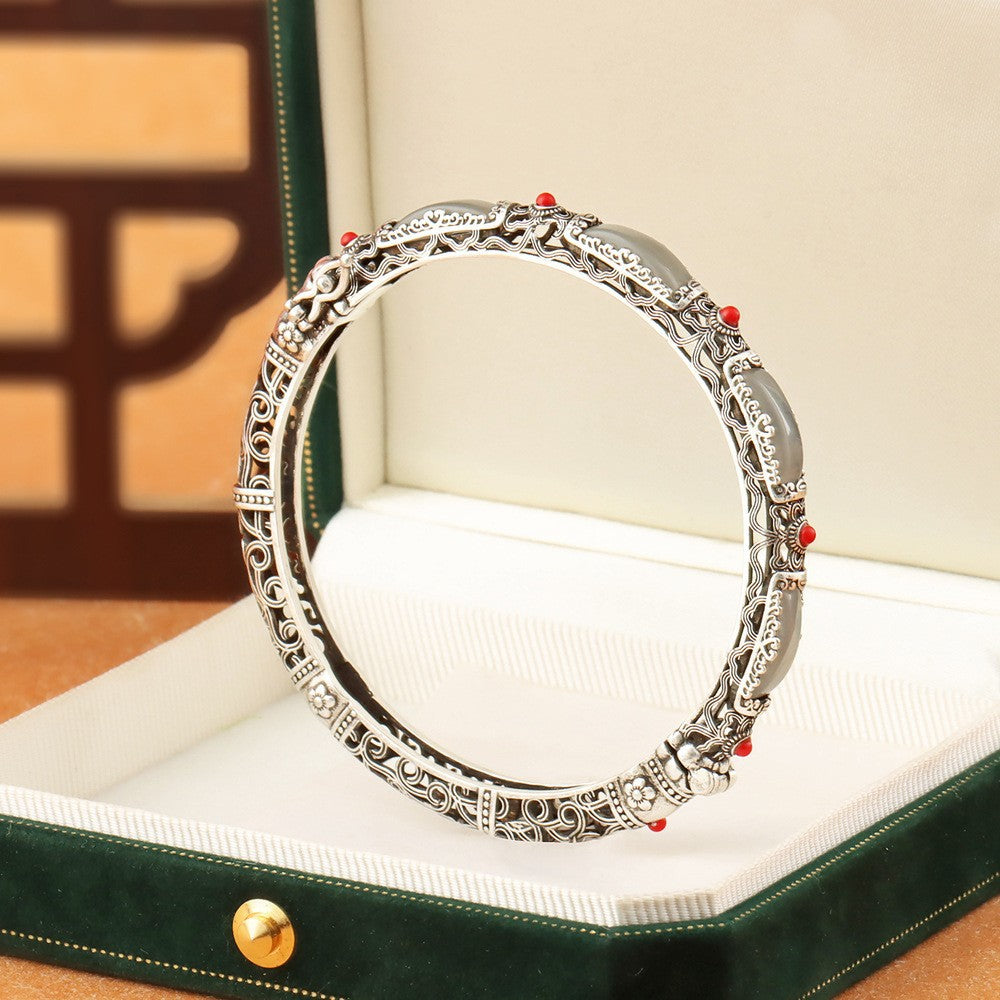 Women's Distressed Butterfly Lucky Hollow For Design Classical Ethnic Style Opening Bracelet