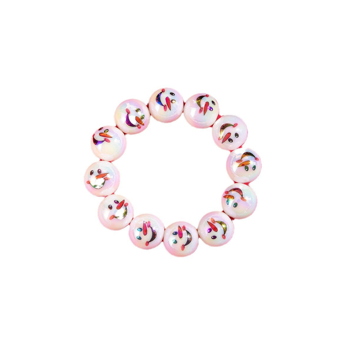 Snowman Bell Printed Resin Round Beads Elastic Bracelets