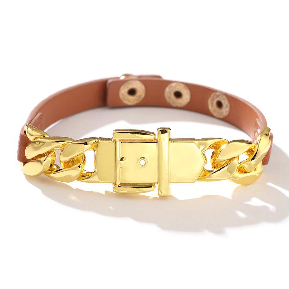 Women's Creative Leather Personalized Mini Alloy Chain Buckle Bracelets