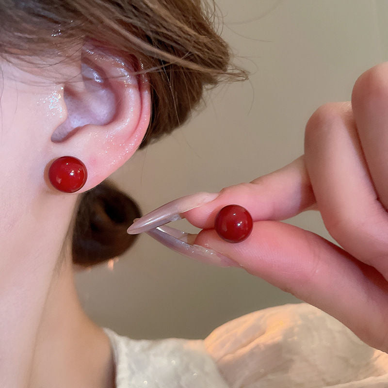 Women's Sier Needle Red Irregular Ear Retro Exaggerated Earrings