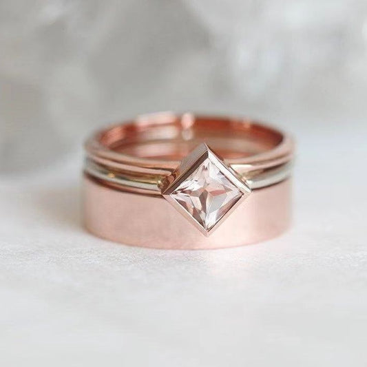 Women's Rose Gold Suit Fashion Ornament Square Rings