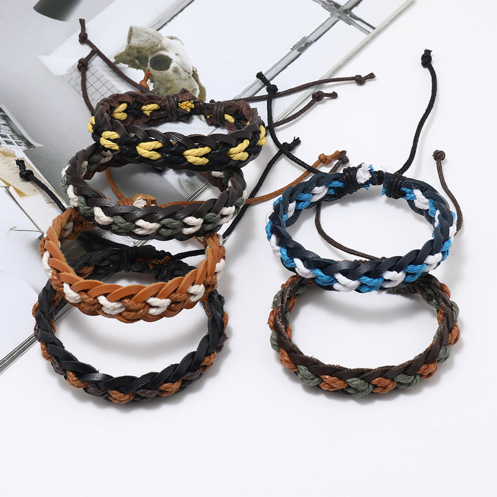 Men's Weaving Leather Wax Line Vintage Carrying Bracelets