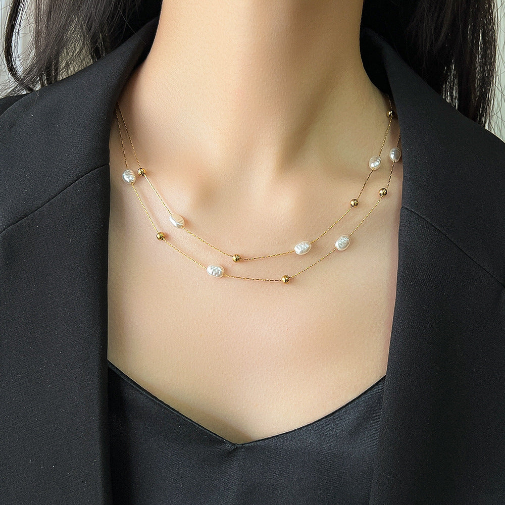 Baroque Pearl Titanium Steel No Fading Necklaces