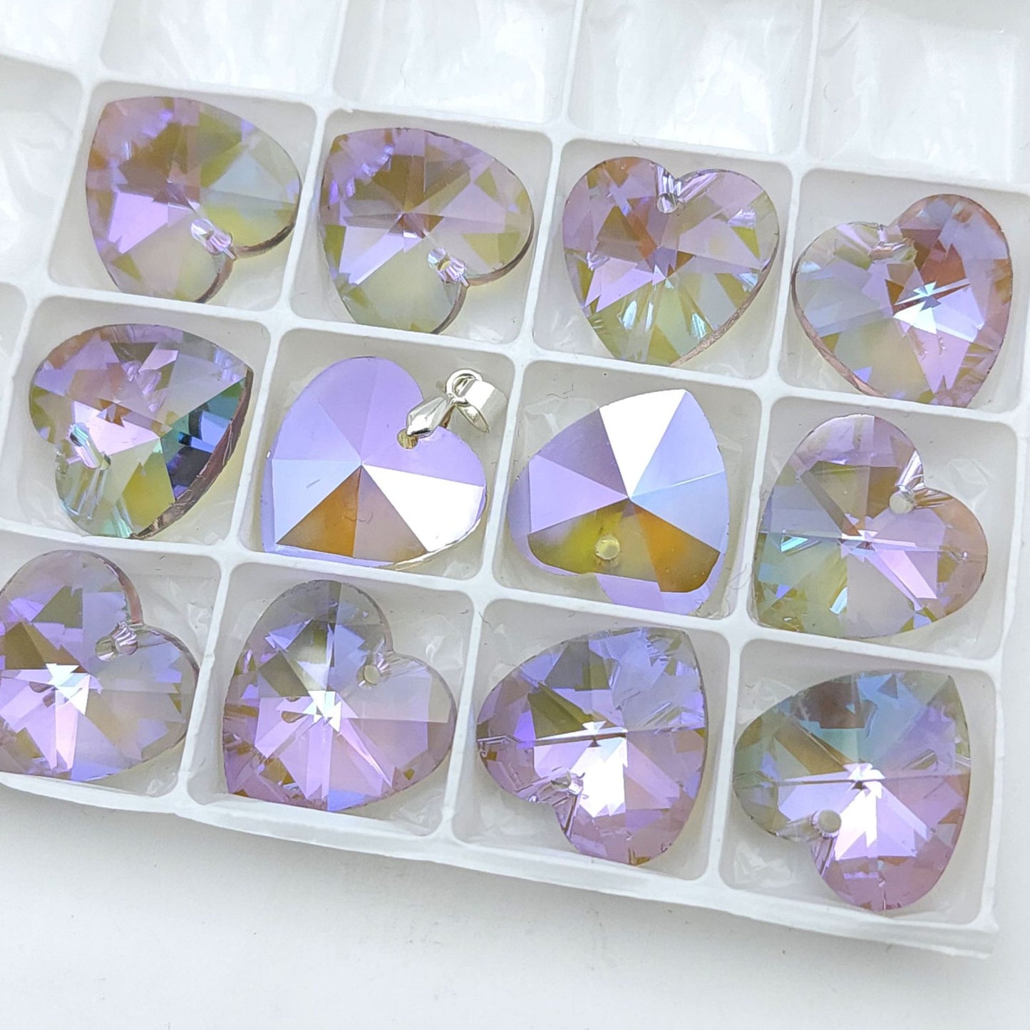 Peach Heart Crystal Heart-shaped Electroplated Aurora Pendant