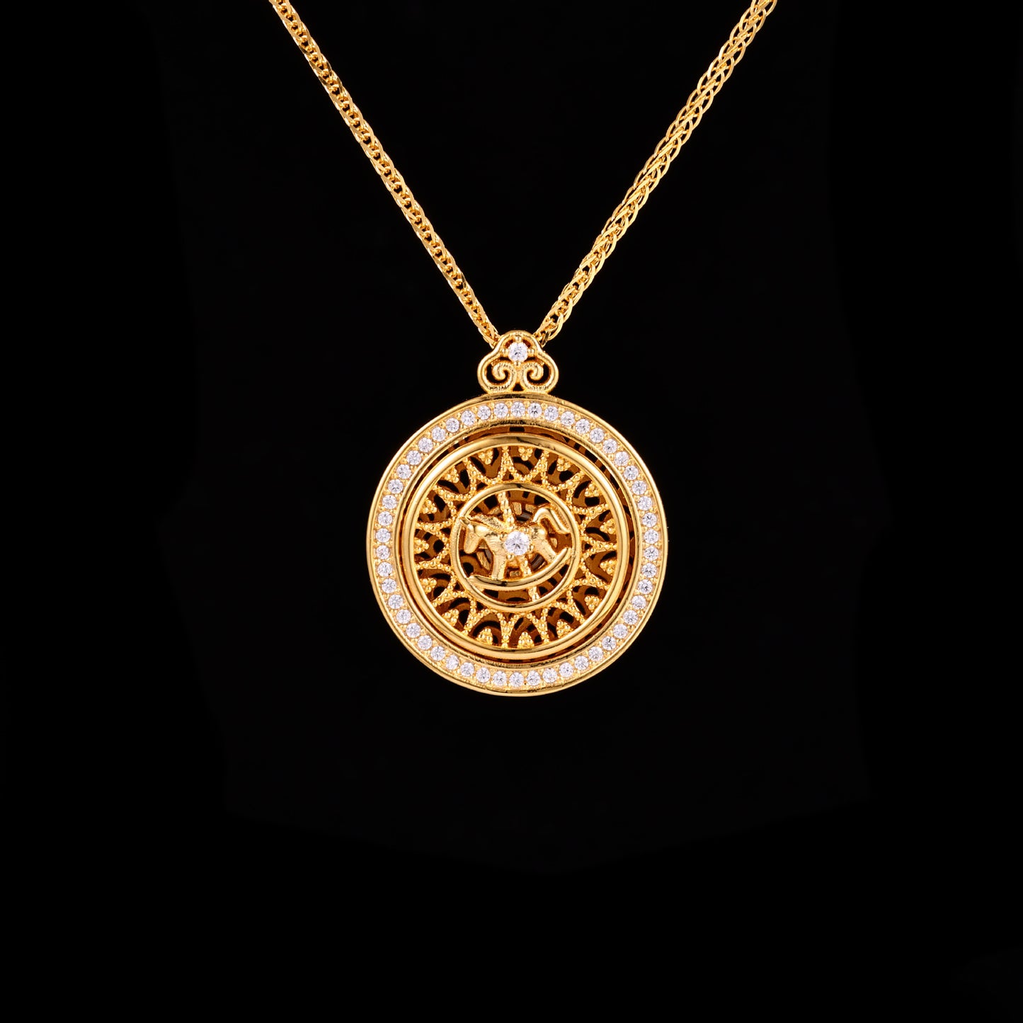 Ancient Style Alluvial Rotating Sunflower Compass Chinese Necklaces