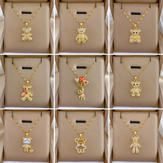 Steel Bear Female Copper Micro Inlay Real Gold Necklaces