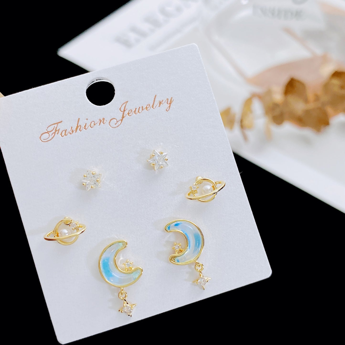 Women's Rhinestone Pearl Three Pairs Storage Ear Earrings