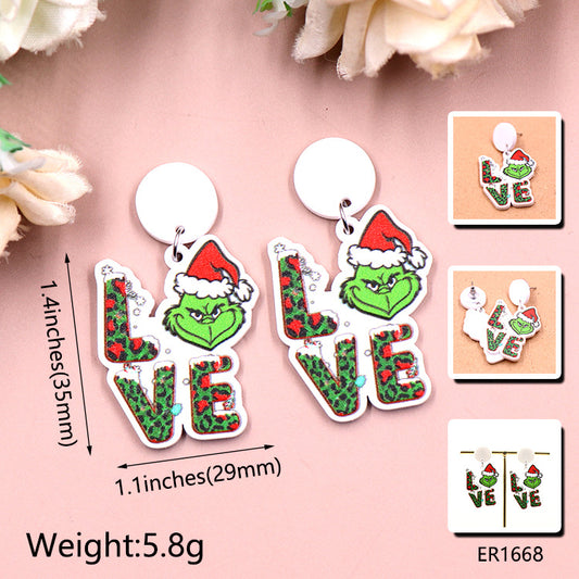 Christmas Festival Acrylic Hat Grinch Eardrops Earrings