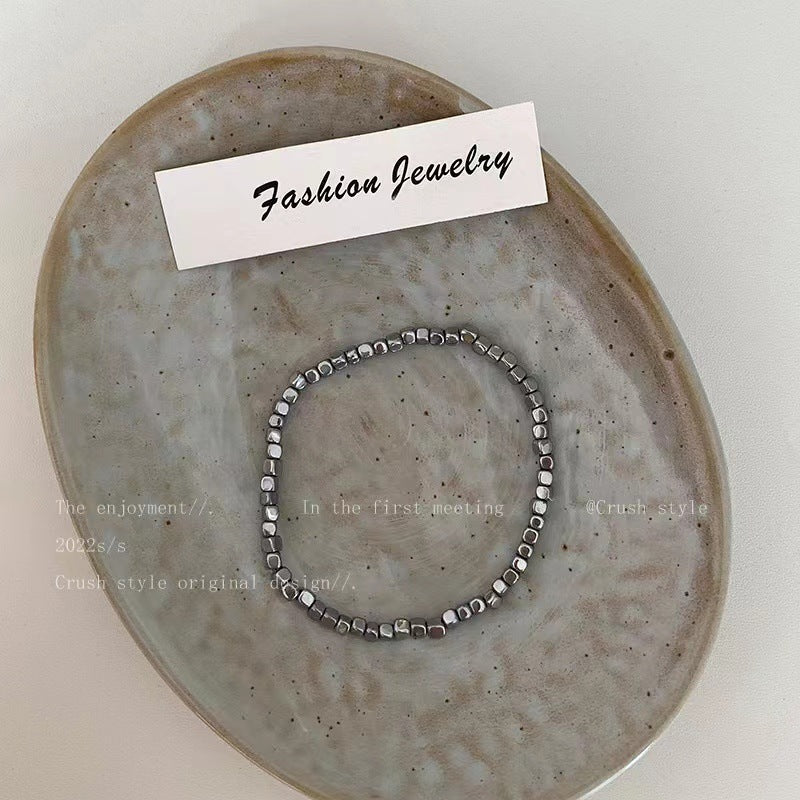 Men's Hand-woven Adjustable Irregular Haematite Beaded Ornament Bracelets