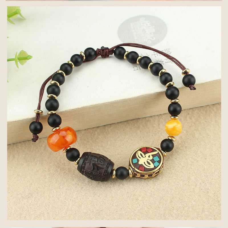 Women's & Men's Retro Ethnic Style Agate Ox Bone Rosary Bracelet