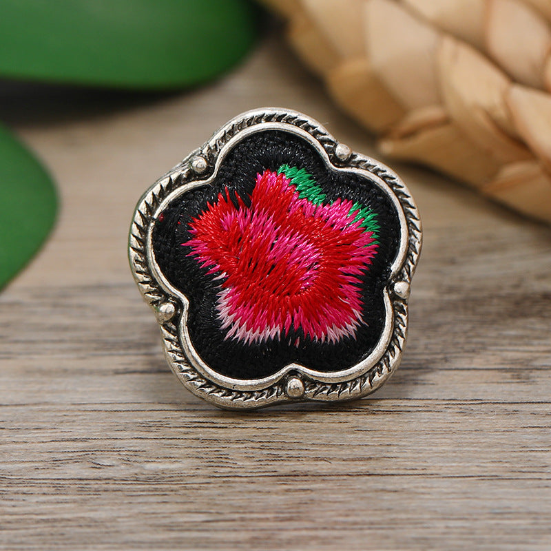 Sier Embroidered Vintage Classic Embroidery Pansy Open Female Rings