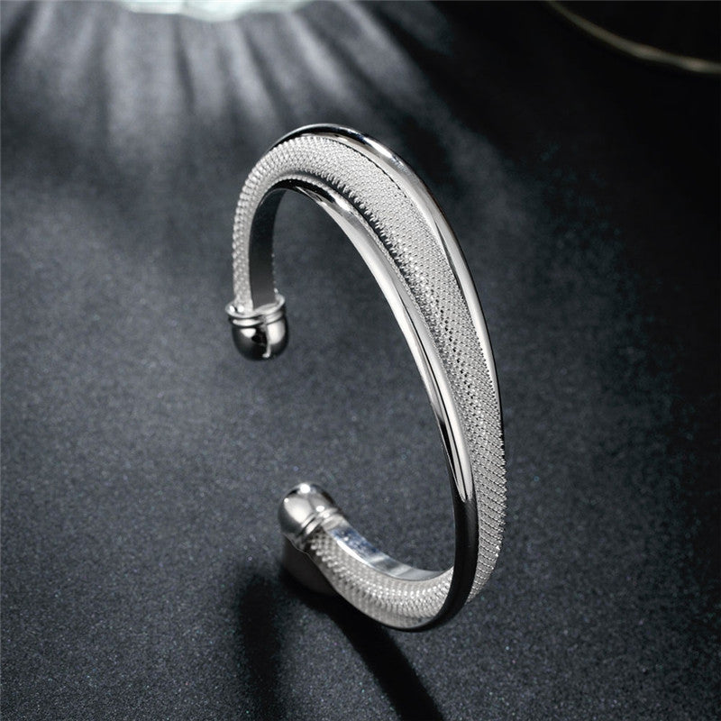 Fashion Popular Open-ended Sier Beveled Mesh Bracelet