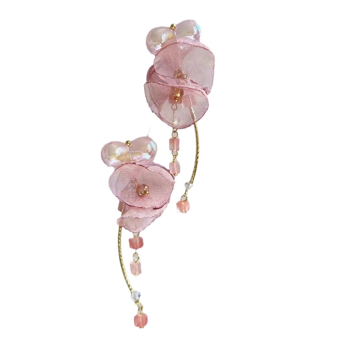 Women's Wine Sweet Gentle Pink Mesh Flower Ear Earrings