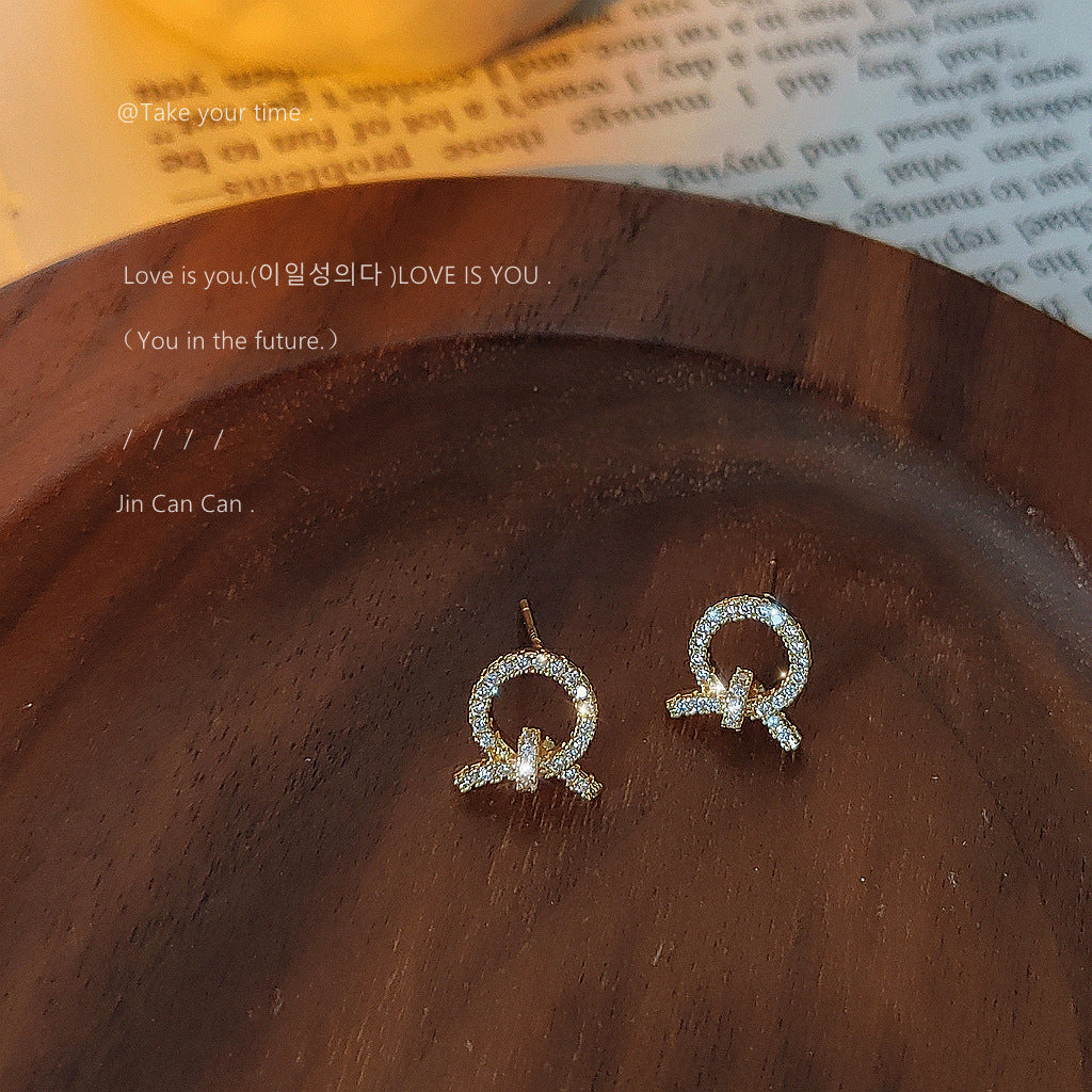 Inlaid Zircon Sier Needle Plated Mini Earrings