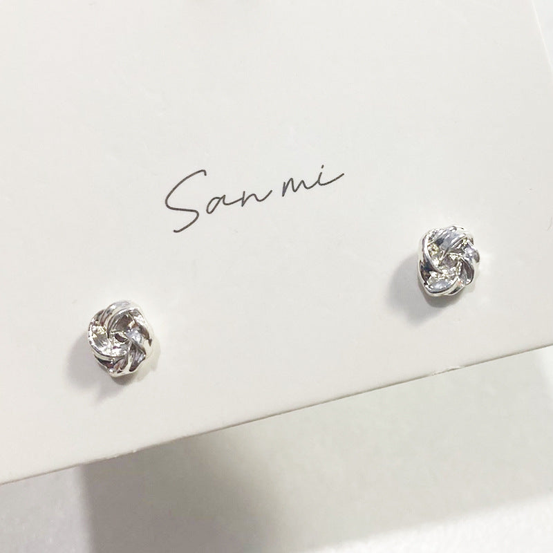 Fresh Plain Sier Plated Bow Female Small Simple Stud Earrings