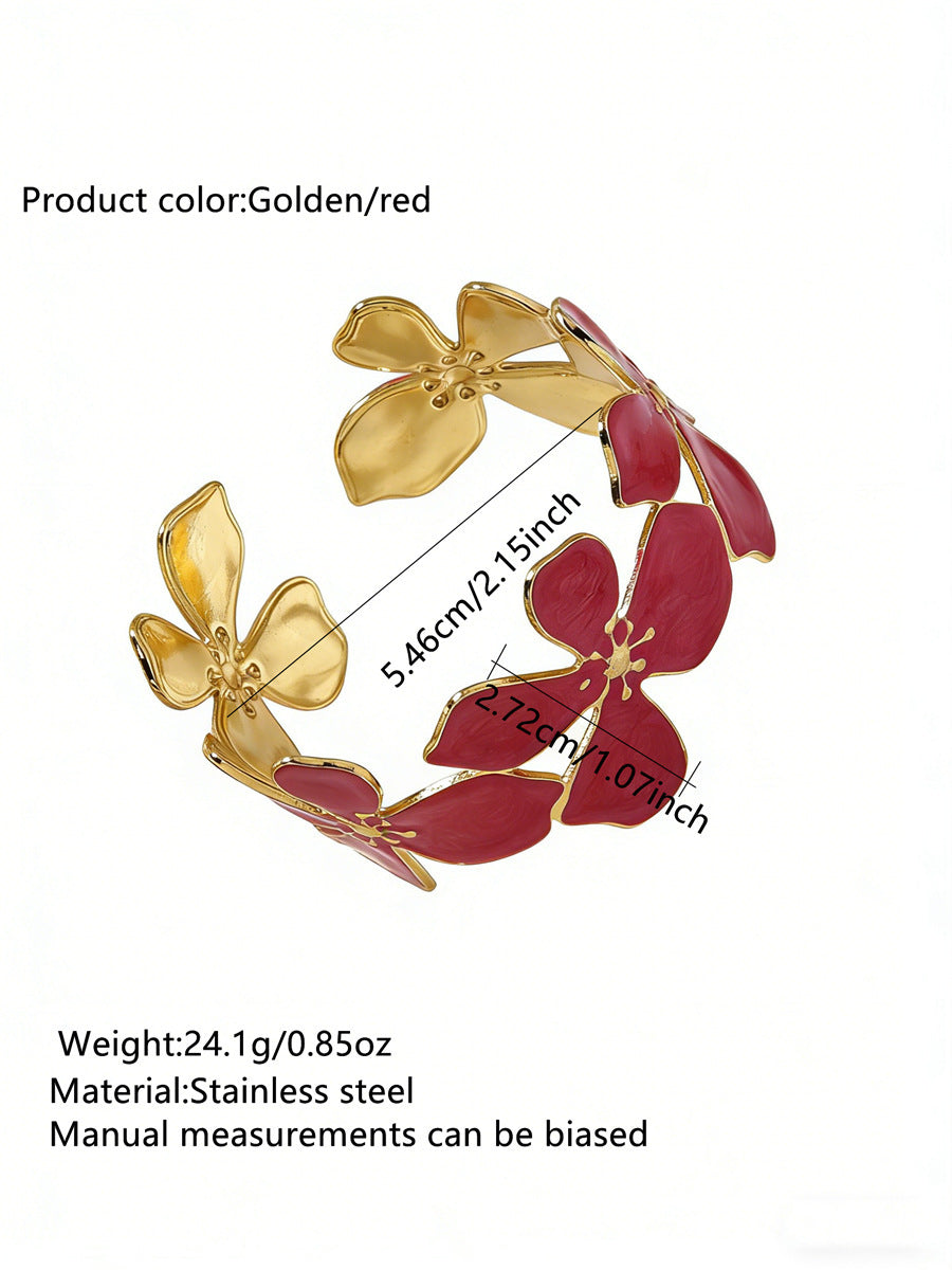 Steel Oil Dripping Cherry Special Interest Light Luxury Flowers Openings Bracelet