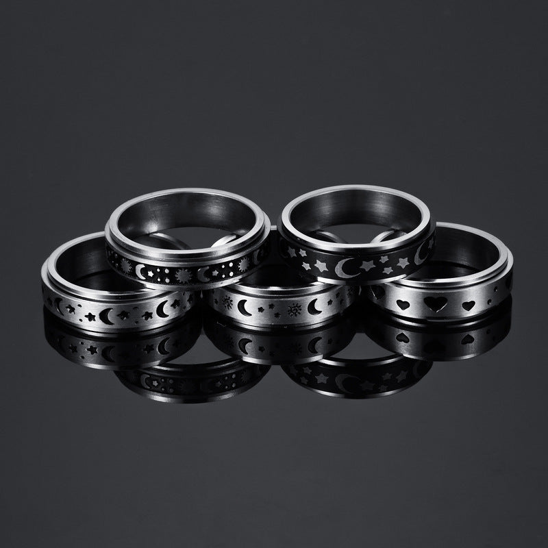 Men's Rotatable Decompression Titanium Steel Sun Star Rings