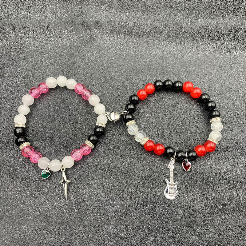 Christmas Halloween Couple Red Black Beaded Bracelets