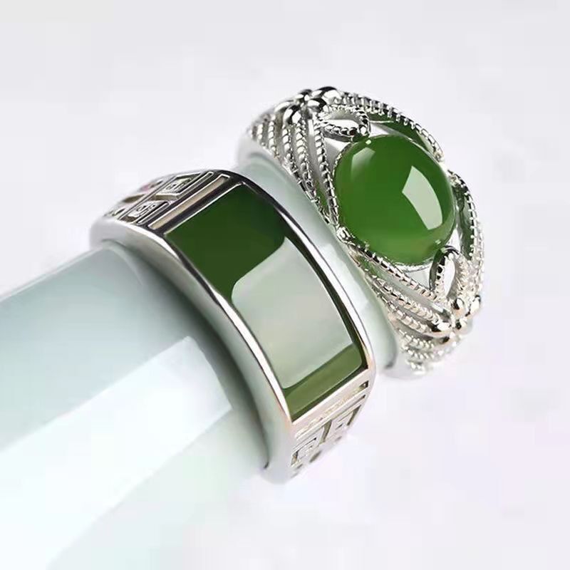 Men's Imitation Green Chalcedony Fashion Temperament Jade Rings