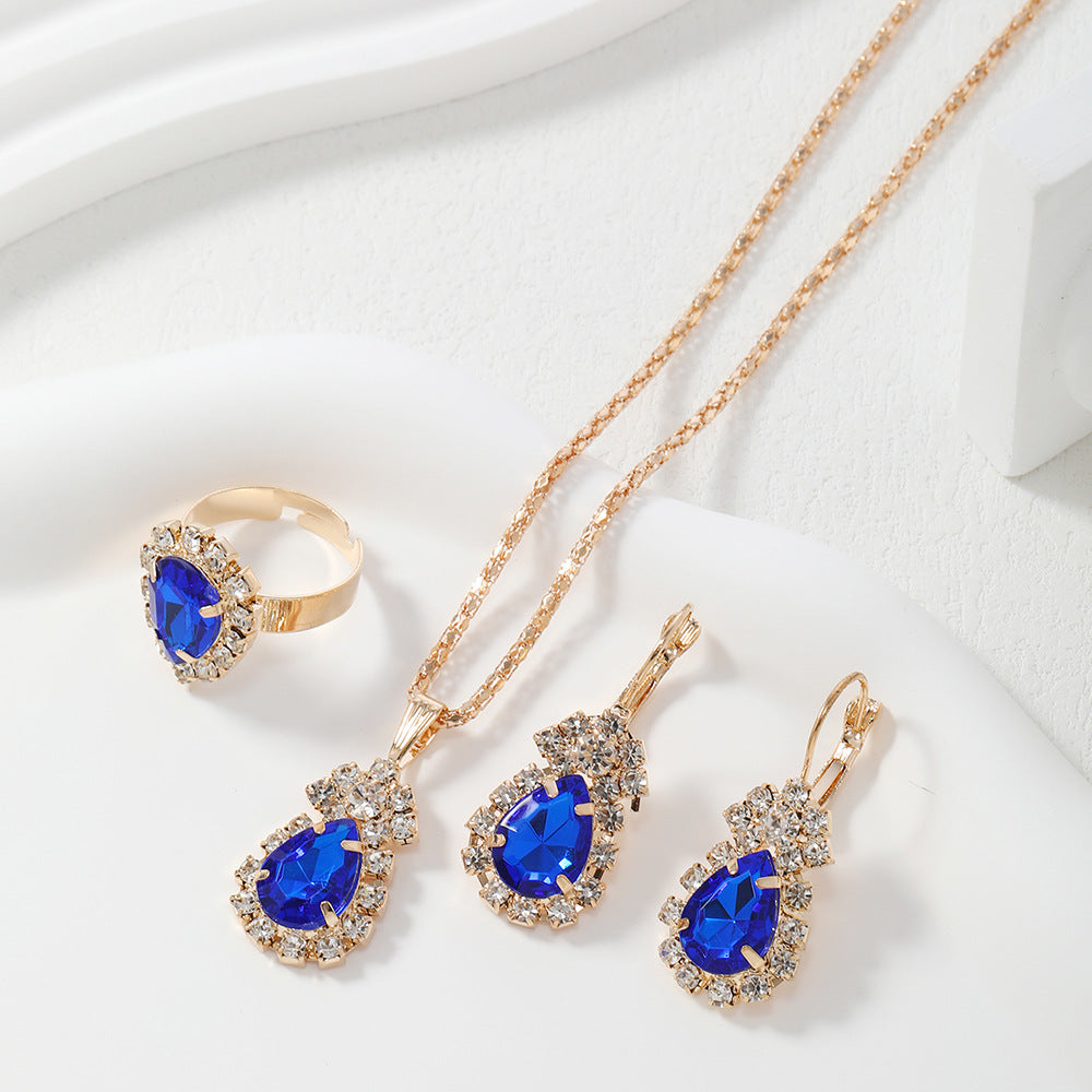 Rose Red Lake Blue Three-piece Rhinestone Necklaces