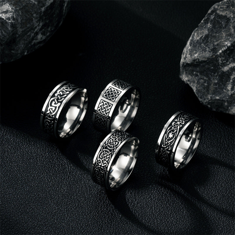 Men's Trade Viking Pattern Retro Domineering Titanium Rings