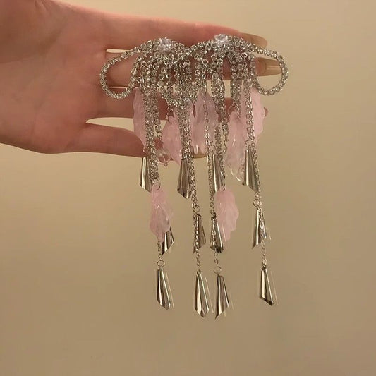 Women's Fashion Rhinestone Chain Tassel Exaggerated Design Earrings