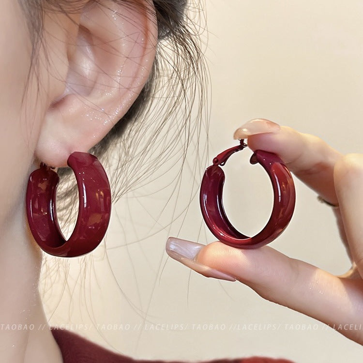 Women's Retro Style Red Ear Simple High-grade Earrings