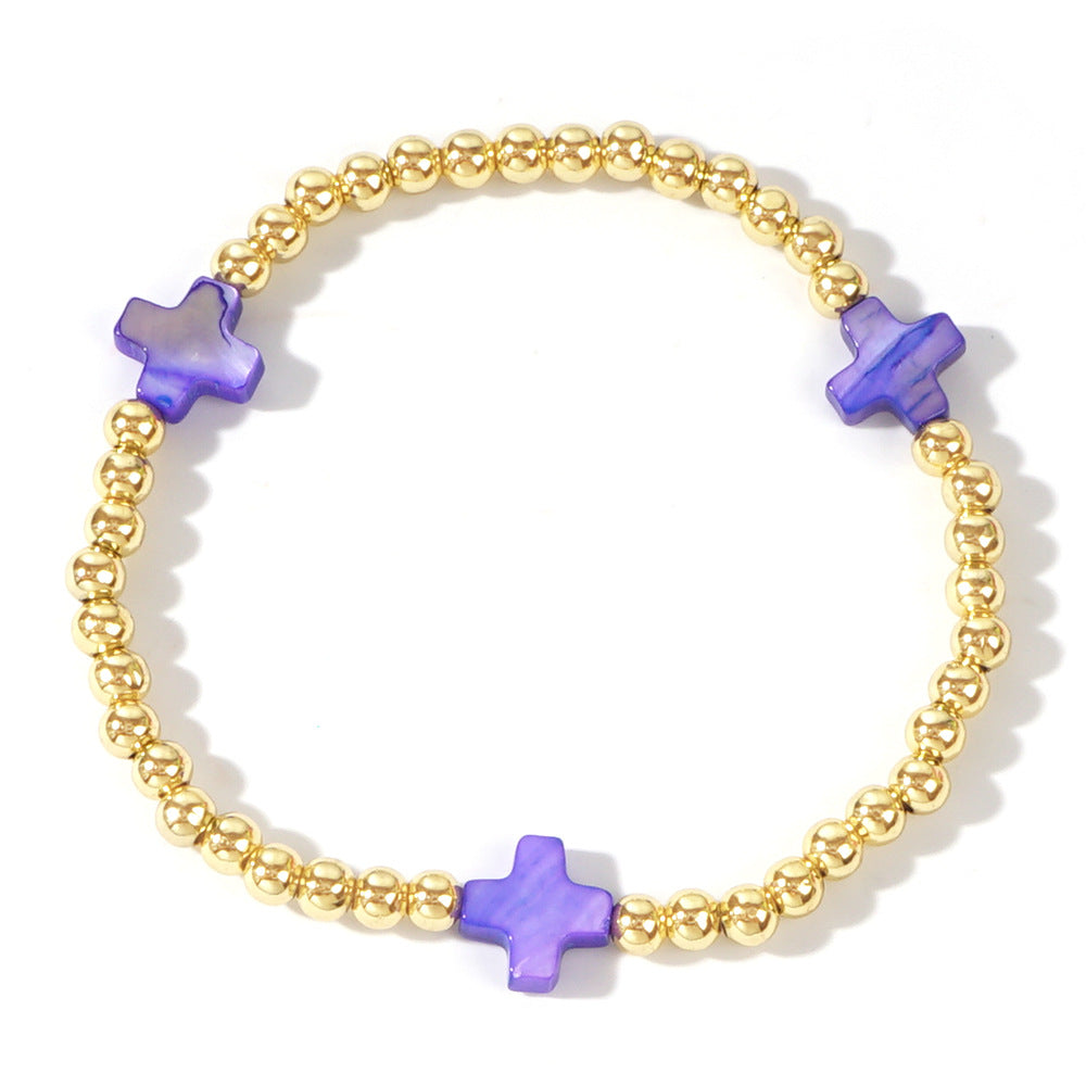 Women's Fashion Shell Cross Simple Beaded Stretch Bracelets