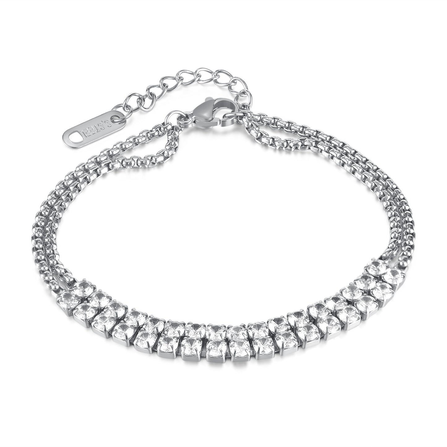 Women's Ornament Fashion Elegant Stainless Steel Double Chain Row Diamond Bracelets