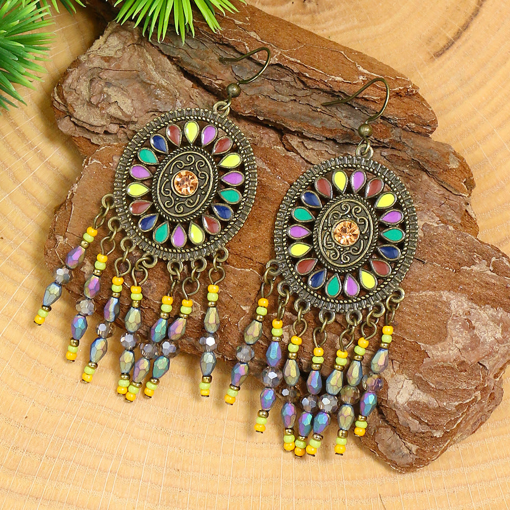 Women's Suit Dripping Geometric Bead Leaves Flower Earrings