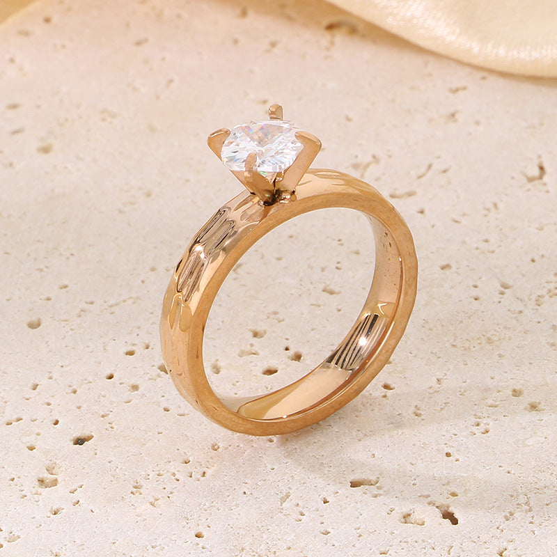 Steel Female Zircon Gold Valentine's Day Rings