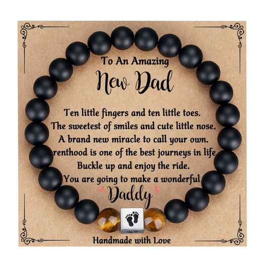 Men's Father's Day Gift Black Frosted Tigereye Stainless Steel Bracelets
