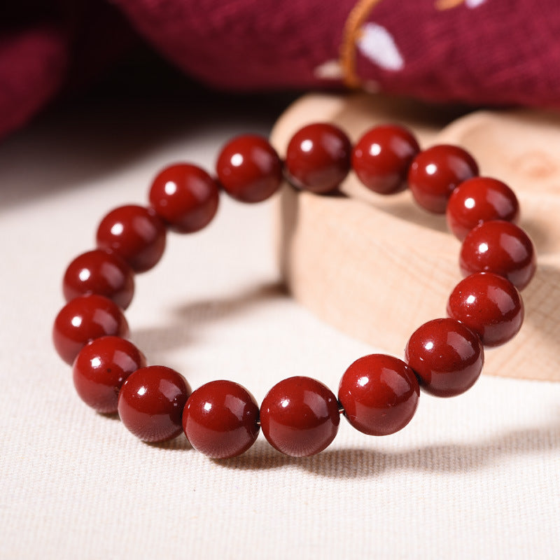 Women's & Men's Cinnabar Round Beads Chinese Style Traditional Bracelets