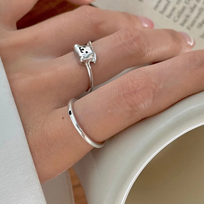 Sier Cute Puppy Sweet Cool Simple Rings