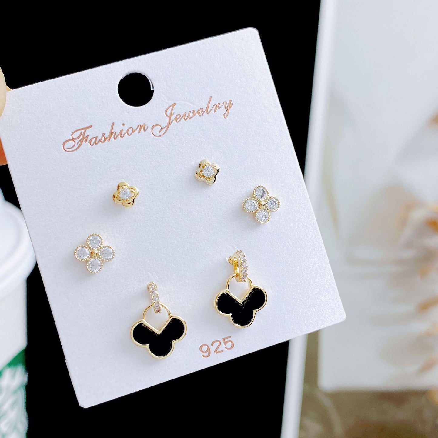 Women's Micro Inlaid Zircon Small Three Pairs Earrings