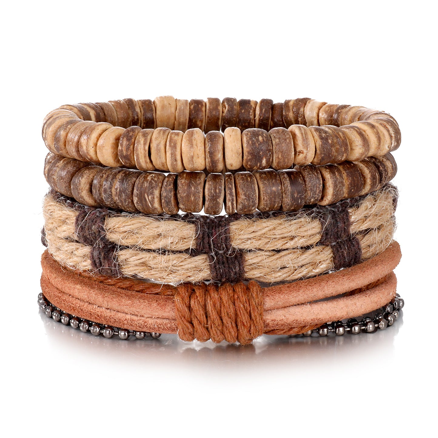 Men's Series Woven Leather Coconut Shell Hemp Bracelets