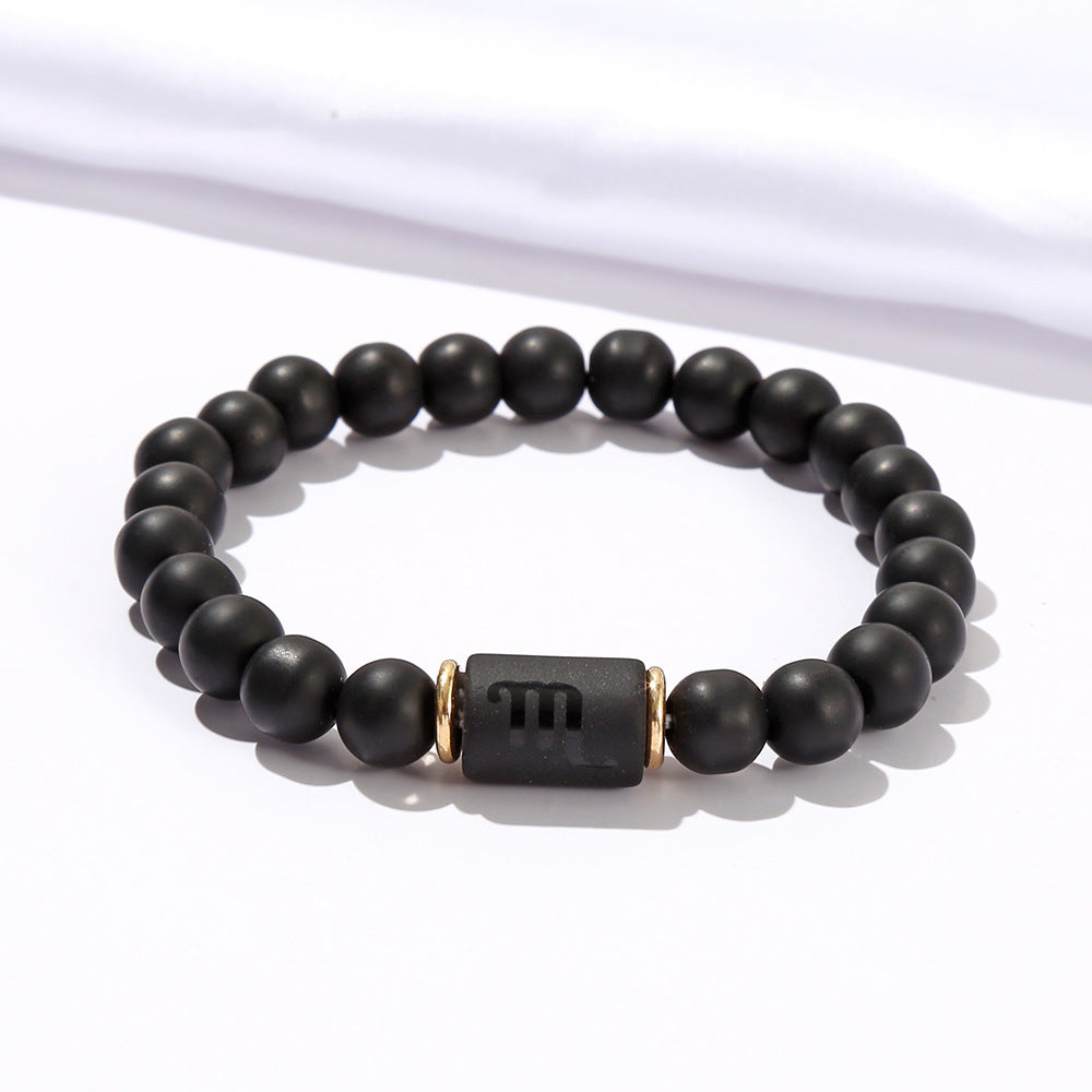 Elastic Twee Constellation Black Frosted Agate Bracelets