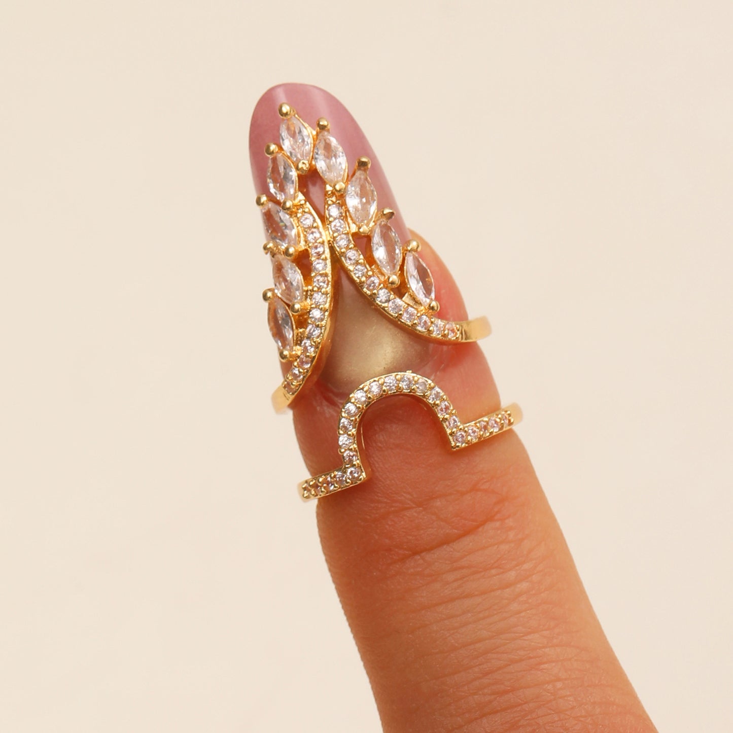 Copper Inlaid Zircon Nail Female Graceful Rings