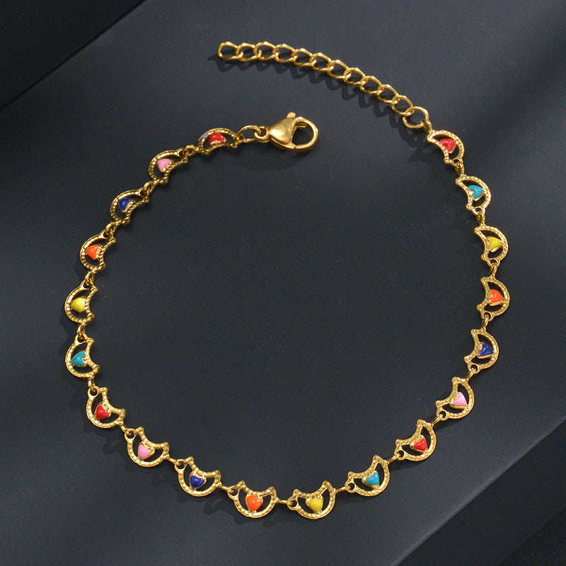 Love Round Moon Stitching Chain Female Stainless Bracelets