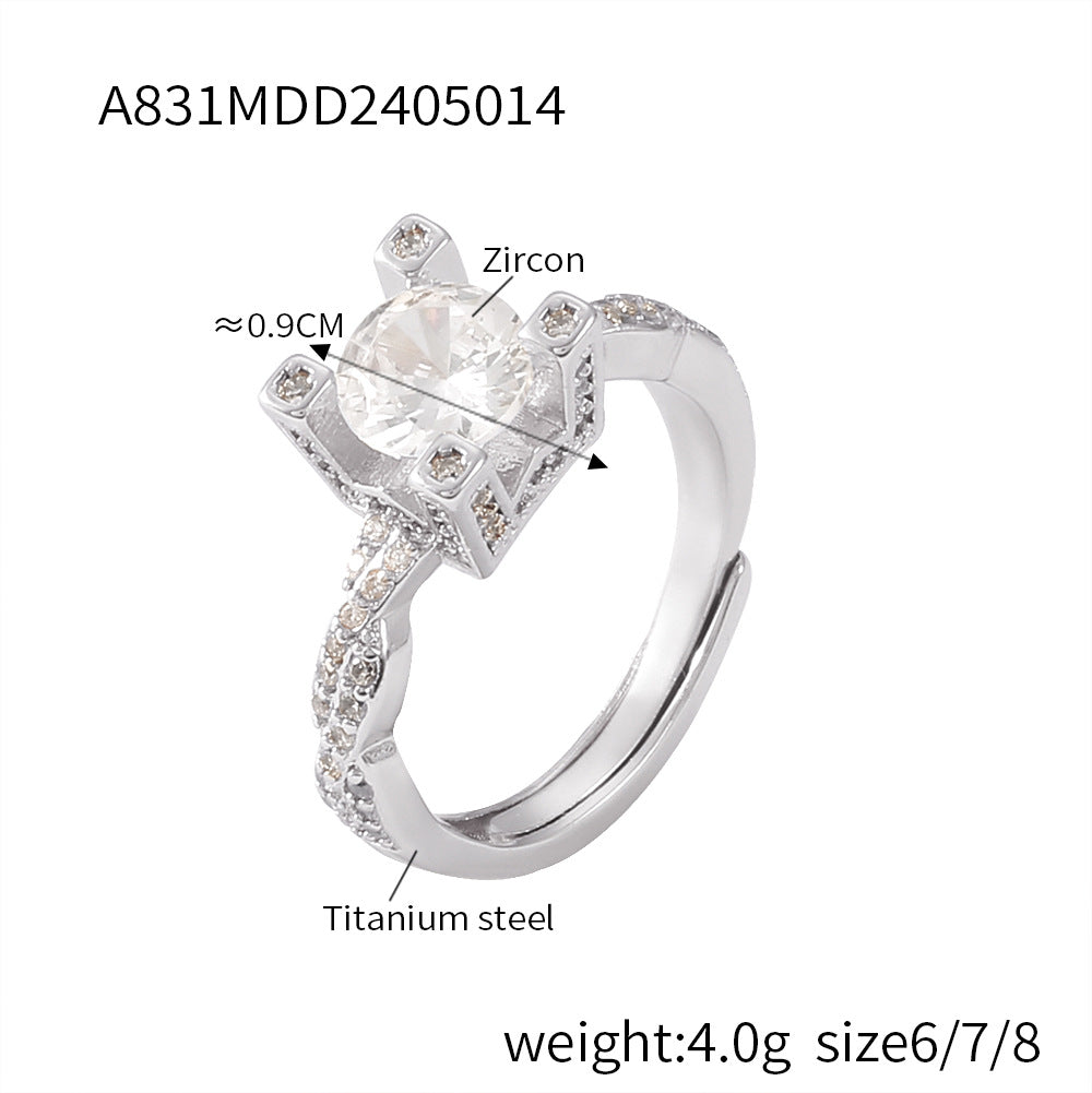 Temperament Inlaid Zircon Titanium Steel Gold Rings