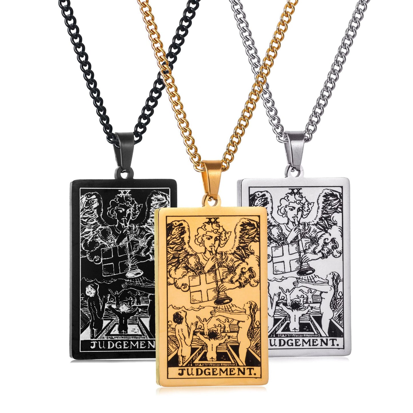 Men's Stainless Steel Tarot Personalized Retro Square Plate Necklaces