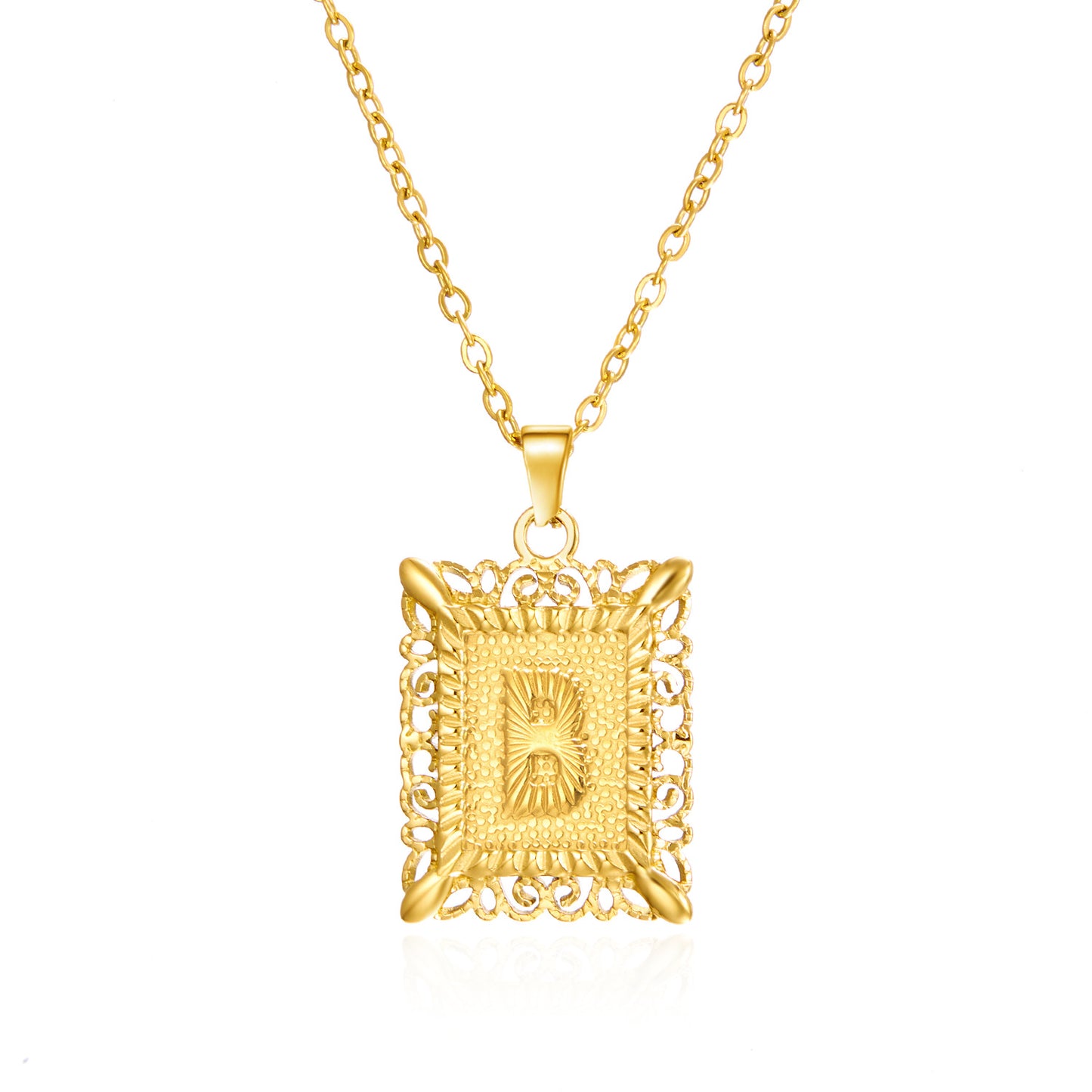 Stainless Steel Letter Hollow Square Titanium Necklaces